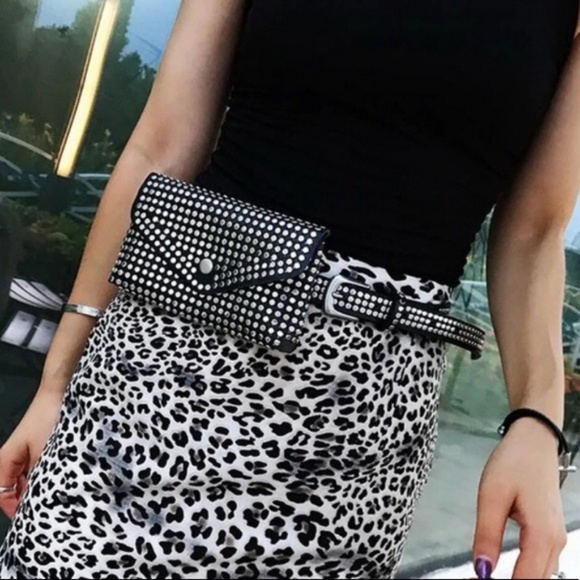 Black Studded Fanny Pack Waist Bag - Picture 5 of 8